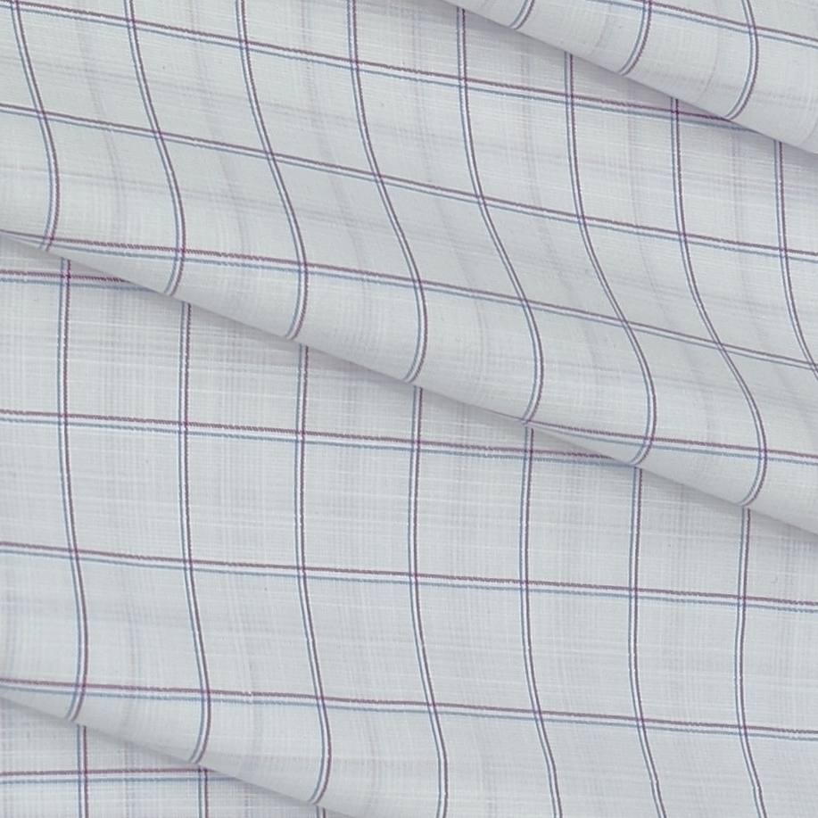Shirt Fabric Arvind Cotton Blended Check Colour White N Ruby Red